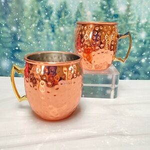 Moscow Mule Mugs Set of 2, 16 OZ Hammered Copper Cups with 304 Stainless Steel